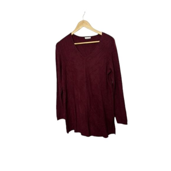 J.Jill Ribbed V-Neck Dark Maroon Long Sleeve Tunic Sweater Women's Small - Picture 2 of 8
